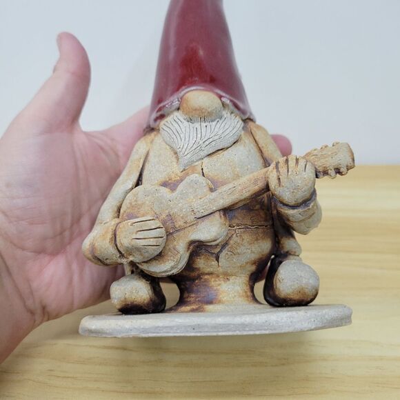 Vintage Gnome Playing a Guitar Pottery  Sculpture Figurine - Signed by Artist - Picture 11 of 15
